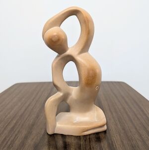 Light Sand Tan Color Soapstone Abstract Yoga Pose Man Carved Statue Figurine